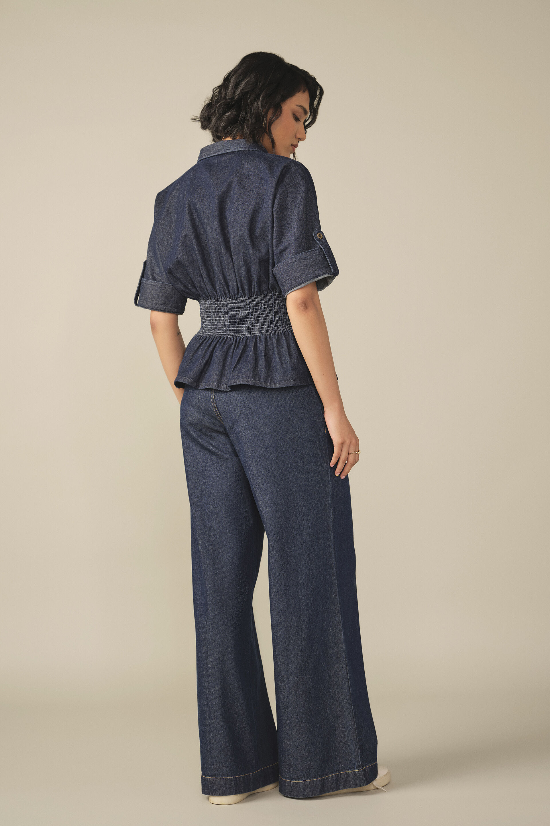 Roll-Up Sleeves Top in Denim Blue, Blue, image 6